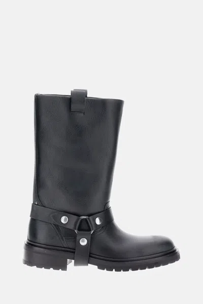 Golden Goose Kurt Boots In Black Leather With Buckle In Black