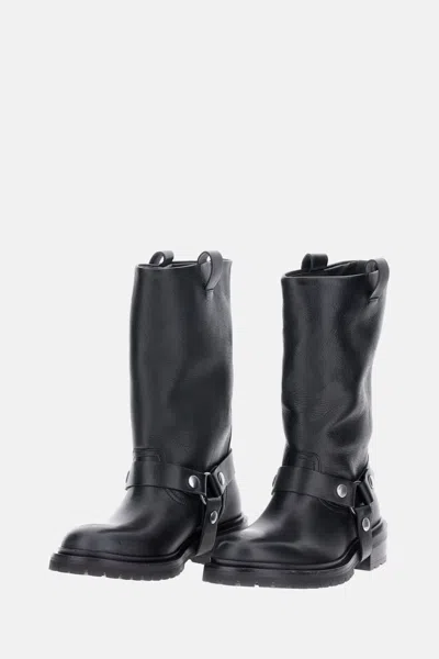 Golden Goose Kurt Boots In Black Leather With Buckle In Black
