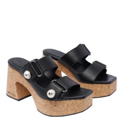 Jimmy Choo Cork Heel Double Strap Sandals In Black