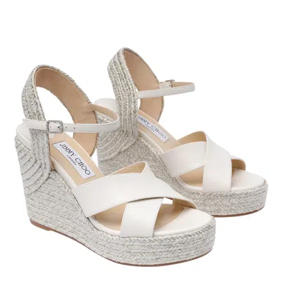 Jimmy Choo Strappy Open Toe Wedge Sandals In White