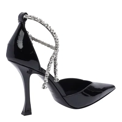 Jimmy Choo Stevie 100 Patent Leather Sandal With Crystal Anklet In Black