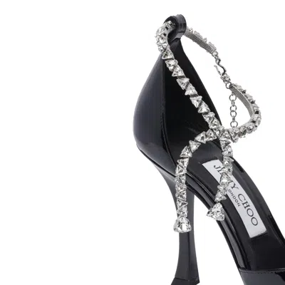 Jimmy Choo Stevie 100 Patent Leather Sandal With Crystal Anklet In Black