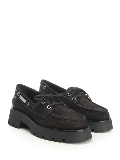 Alexander Wang Brown Waxed Suede Carson Boat Loafers In Brown