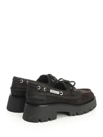 Alexander Wang Brown Waxed Suede Carson Boat Loafers In Brown