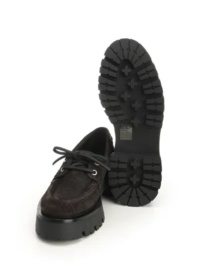 Alexander Wang Brown Waxed Suede Carson Boat Loafers In Brown