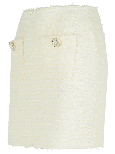 Self-portrait Midi Skirt With Decorative Buttons And Pockets In Neutral