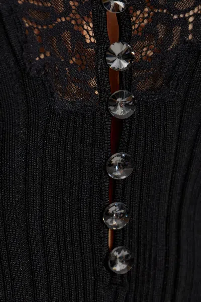 Self-portrait Ribbed Top With Shiny Buttons In Black