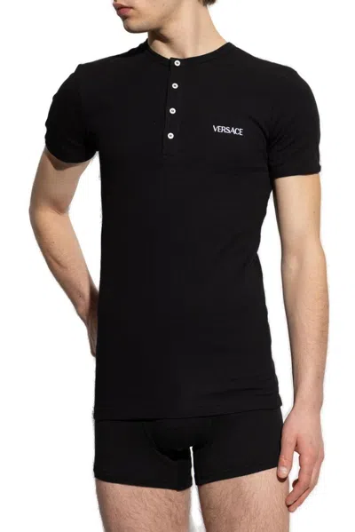Versace Embroidered Logo Under Shirt In Black
