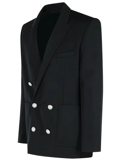 Balmain Double-breasted Grain De Poudre Wool Blazer In Black