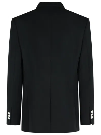 Balmain Double-breasted Grain De Poudre Wool Blazer In Black