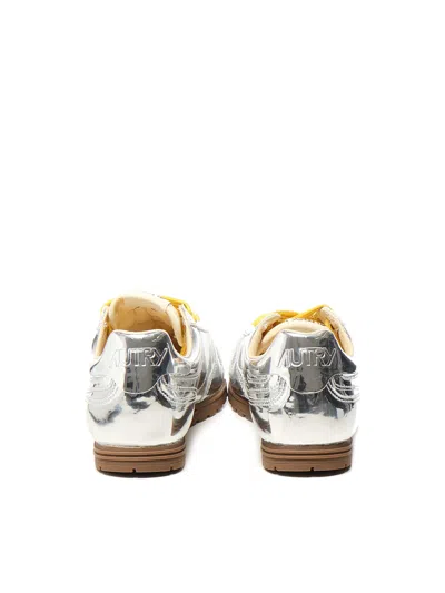 Autry Front Lace Sneakers In Bright Yellow And Shiny Silver In Gray