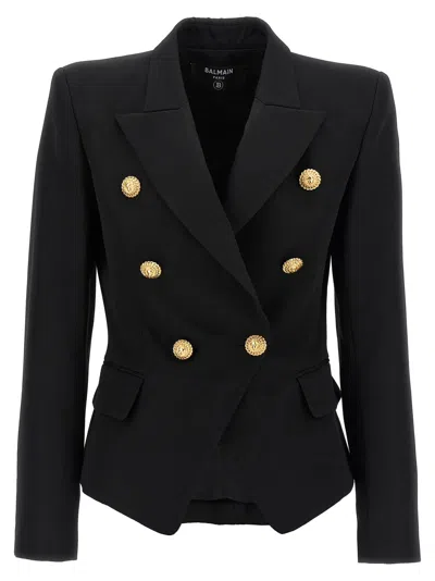 Balmain Wool Blazer With Iconic Metal Buttons In Black