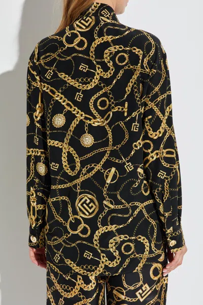 Balmain Shirt Chain Print Gold Buttons In Black