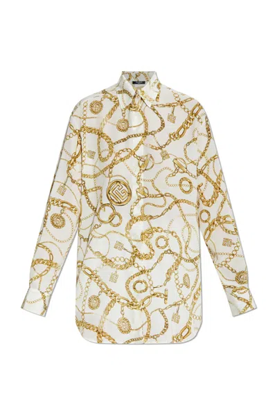 Balmain Printed Chains Long-sleeved Shirt In White
