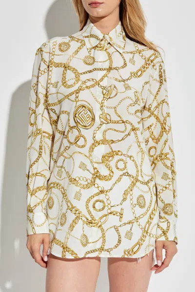 Balmain Printed Chains Long-sleeved Shirt In White