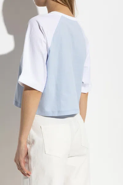 Balmain Paris Print Crew Neck Cropped T-shirt In Blue