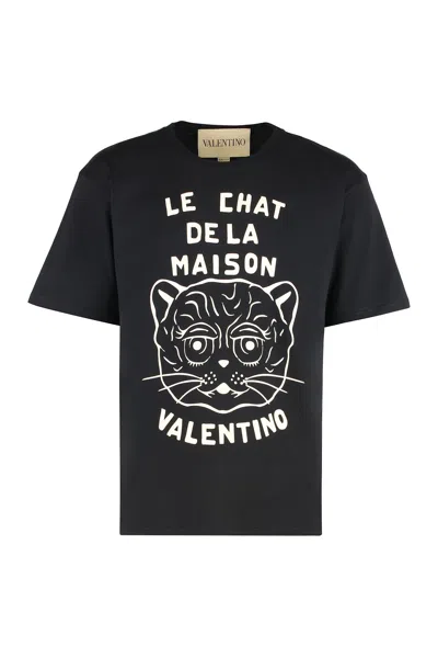 Valentino Chat De La Maison Cotton T-shirt In Black
