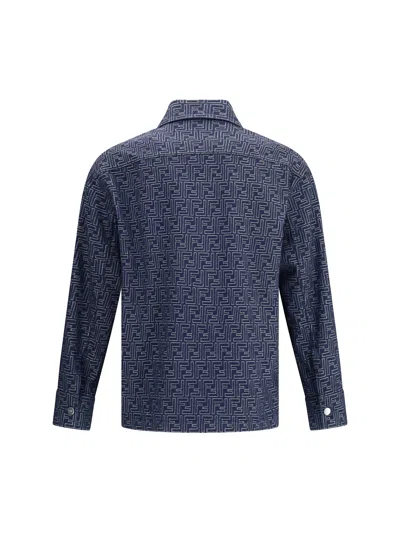 Fendi Giubbino In Denim Ricamato Uomo In Blue
