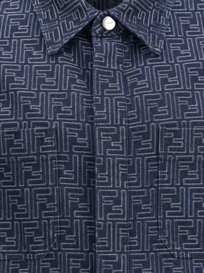 Fendi Giubbino In Denim Ricamato Uomo In Blue