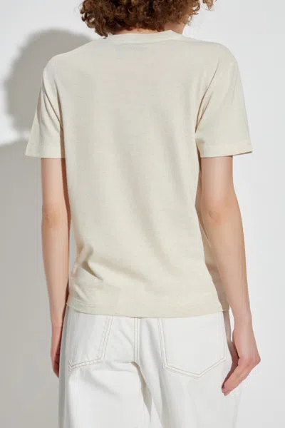Fendi Beige Cotton And Linen T-shirt With Logo In Neutral