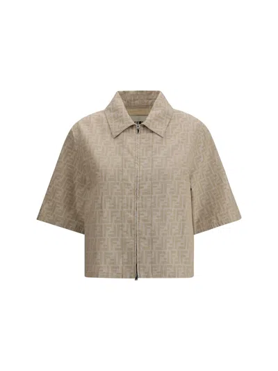 Fendi Ff Chambray Jacket In Brown