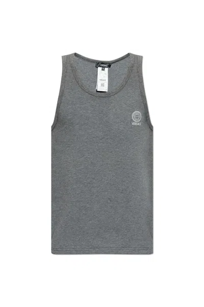 Versace Medusa Head-printed Stretched Tank Top In Gray
