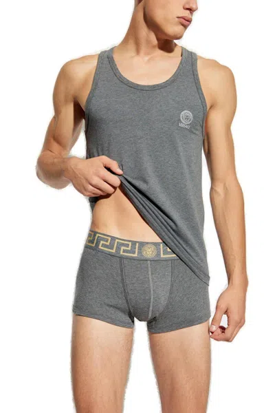 Versace Medusa Head-printed Stretched Tank Top In Gray
