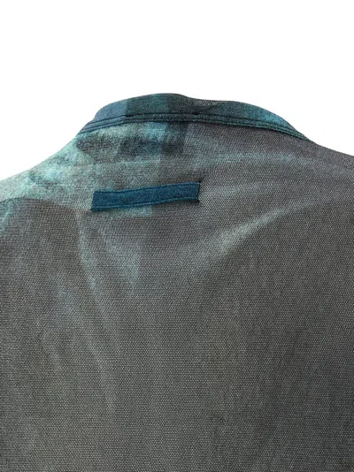 Jean Paul Gaultier Crew Neck Sheer Abstract Print Top In Blue