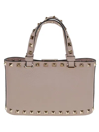 Valentino Rockstud Bag In Grained Leather In Neutral