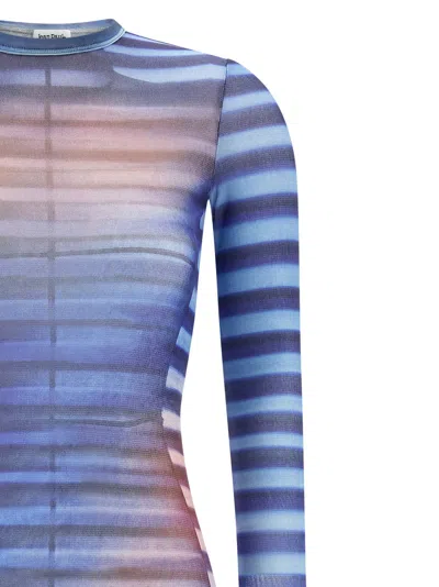 Jean Paul Gaultier Mesh Striped Bodycon Maxi Dress In Blue