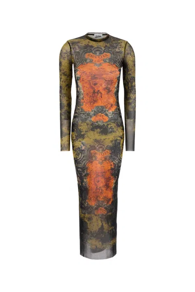 Jean Paul Gaultier Khaki & Orange 'the Long Médaillon' Maxi Dress In Multi