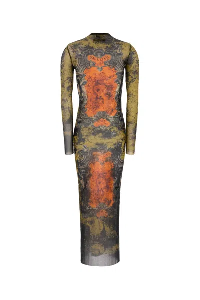 Jean Paul Gaultier Khaki & Orange 'the Long Médaillon' Maxi Dress In Multi