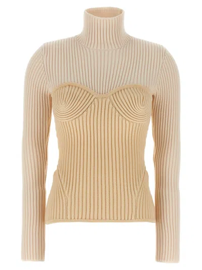 Jean Paul Gaultier Women Ribbed Corset Sweater In Gold