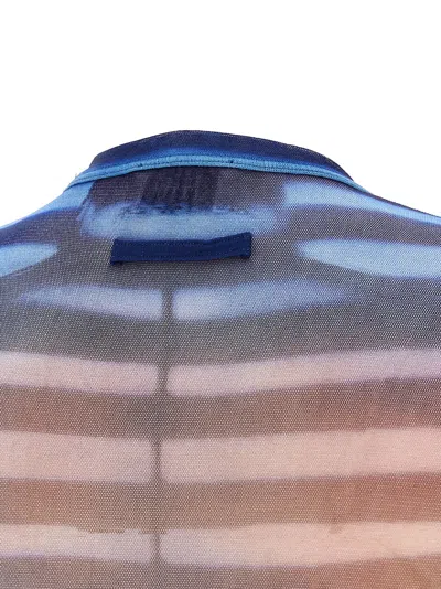 Jean Paul Gaultier Air Print Striped Mesh Crew Neck Top In Multi