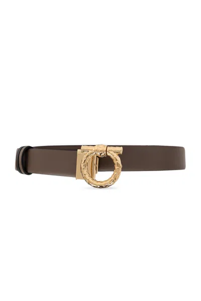 Ferragamo Adjustable And Reversible Gancini Belt In Brown