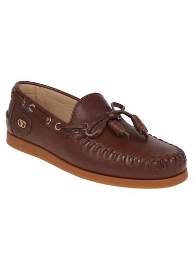 Valentino Garavani Brown Leather Palm Avenue Loafers