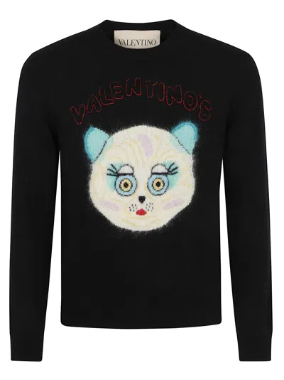 Valentino Wool Cotton Chat De La Maison Sweater In Black
