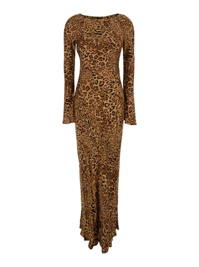 Twinset Brown Dress With Round Neck And All-over Leopard Print In Viscose Woman In Brown
