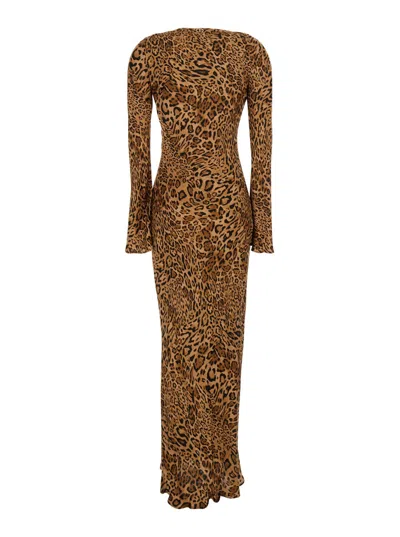 Twinset Brown Dress With Round Neck And All-over Leopard Print In Viscose Woman In Brown