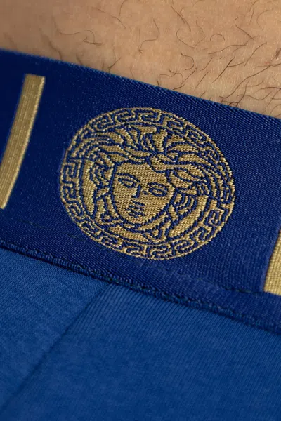 Versace Suspender With Greca Border In Blue