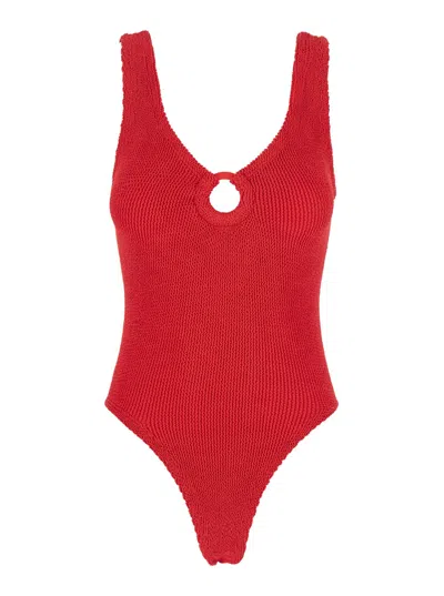 Hunza G Celine Red Swimsuit With Cut-out With Ring In Tech Fabric Stretch Woman In Red