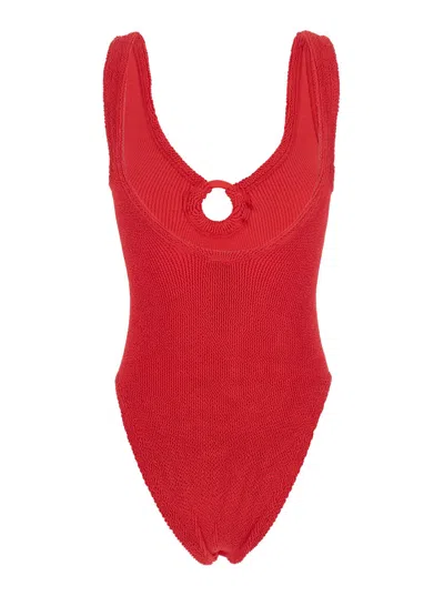 Hunza G Celine Red Swimsuit With Cut-out With Ring In Tech Fabric Stretch Woman In Red