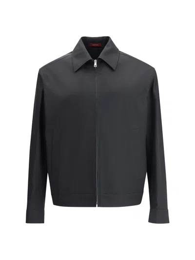 Gucci Men Black Jacket With Classic Collar And Web Motif On The Waist In Cotton Man In Black