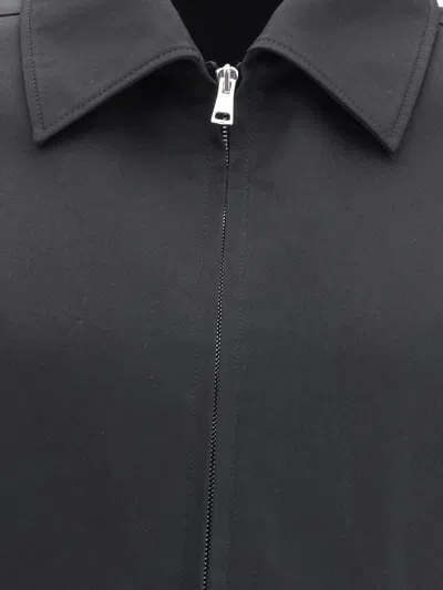 Gucci Men Black Jacket With Classic Collar And Web Motif On The Waist In Cotton Man In Black