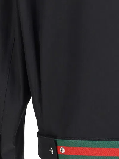 Gucci Men Black Jacket With Classic Collar And Web Motif On The Waist In Cotton Man In Black