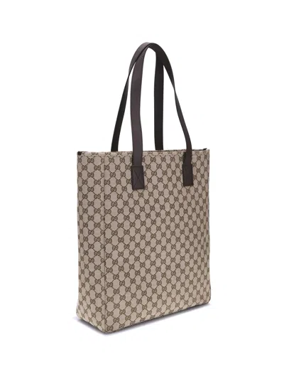 Gucci Large Gg Beige Fabric Shopping Bag Men In Neutral