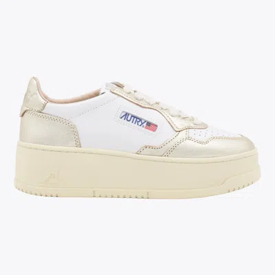 Autry Medalist Platform Sneakers With Padded Collar And Leather Insole In Gold