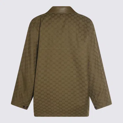 Gucci Gg Monogram Leather-trimmed Oversized Jacket In Green
