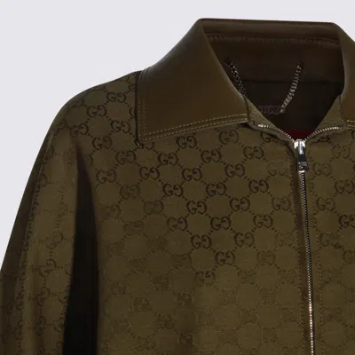 Gucci Gg Monogram Leather-trimmed Oversized Jacket In Green