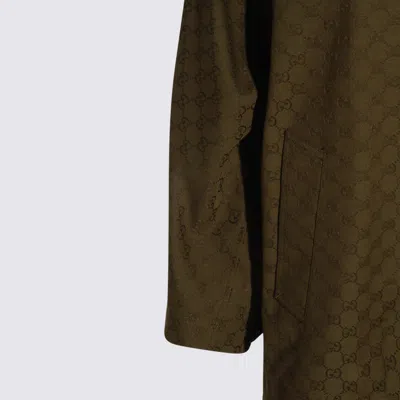 Gucci Gg Monogram Leather-trimmed Oversized Jacket In Green